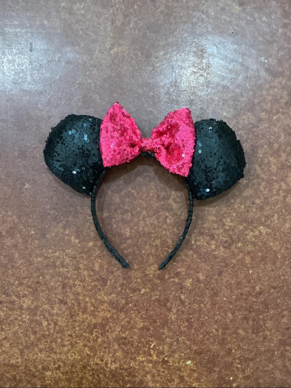 Disney Black Sequin Minnie Ears Headband with Hot Pink Bow